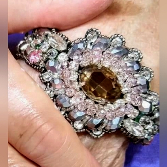 Crystal Jeweled Statement Bracelet - Picture 3 of 8